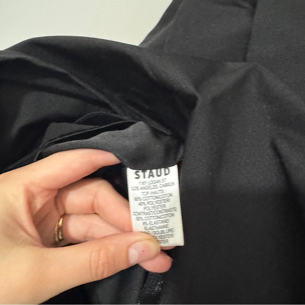 STAUD Cordelia Pleated Strapless Mini Dress Black Pockets Corset Size Medium - Picture 5 of 8